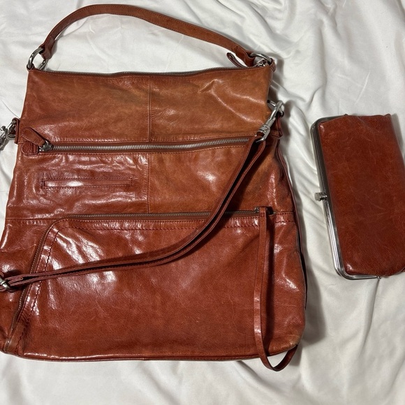 HOBO The Original Liberty Lot Handbag Brown Leather Lauren Clutch Kisslock - Picture 1 of 14